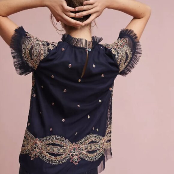 Anthropologie, Ranna Gill Blue Ornate Embroidery Top - Picture 8 of 8